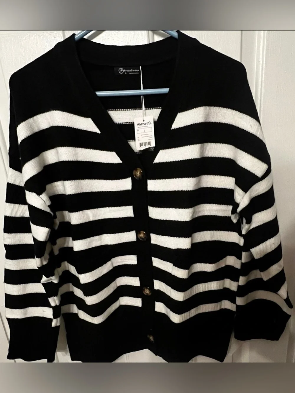 PrettyGarden Women Heavyweight Front Buttoning Cardigan Large Black & White NWT